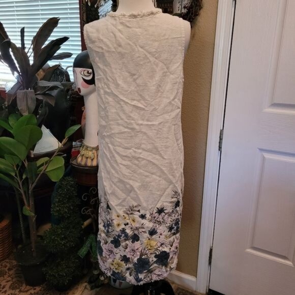 Francesca Bettini Duster Top 100% Linen Crew Floral Flowers Small Medium - Picture 6 of 7